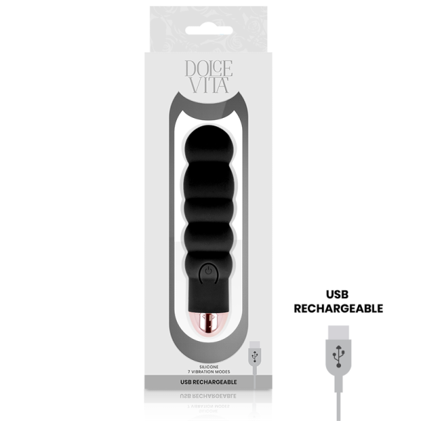 DOLCE VITA - RECHARGEABLE VIBRATOR SIX BLACK 7 SPEEDS - Afbeelding 3