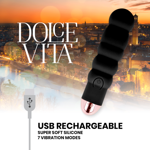 DOLCE VITA - RECHARGEABLE VIBRATOR SIX BLACK 7 SPEEDS - Afbeelding 4