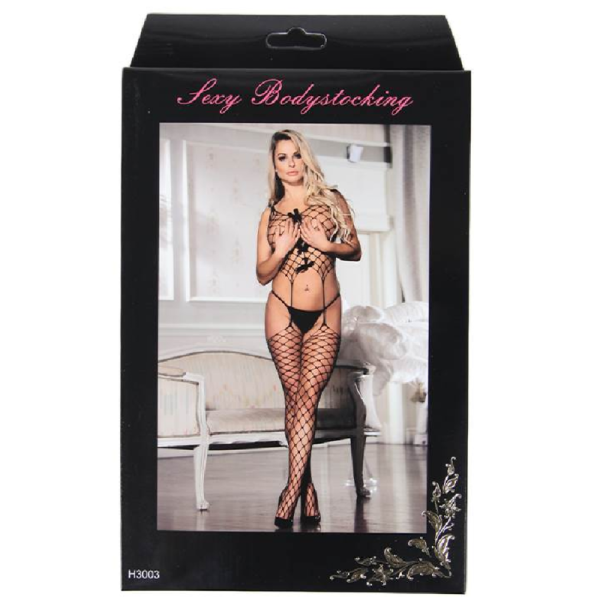 QUEEN LINGERIE - NET BODYSTOCKING WITH TIES S/L - Afbeelding 7
