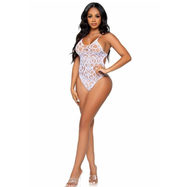 LEG AVENUE - SEAMLESS SCROLL LACE TEDDY - WHITE - Afbeelding 2