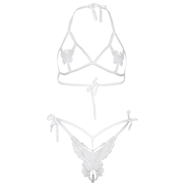 LEG AVENUE - TWO PIECES SET BRA AND PANTY OF BUTTERFLIES & PEARLS ONE SIZE - WHITE - Afbeelding 5