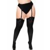 LEG AVENUE - BLACK NYLON THIGH HIGHS WITH BLACK BOW PLUS SIZE - Afbeelding 4