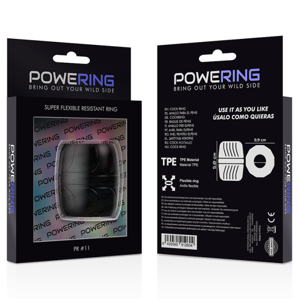 POWERING - SUPER FLEXIBLE AND RESISTANT PENIS RING 5 CM PR11 BLACK - Afbeelding 7