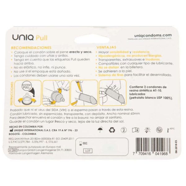 UNIQ - PULL LATEX FREE CONDOMS WITH STRIPS 3 UNITS - Afbeelding 2