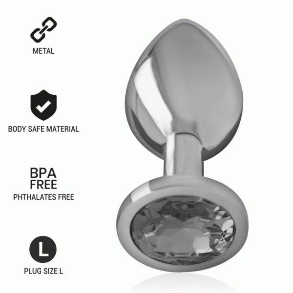 INTENSE - ALUMINUM METAL ANAL PLUG WITH BLACK GLASS SIZE L - Afbeelding 2