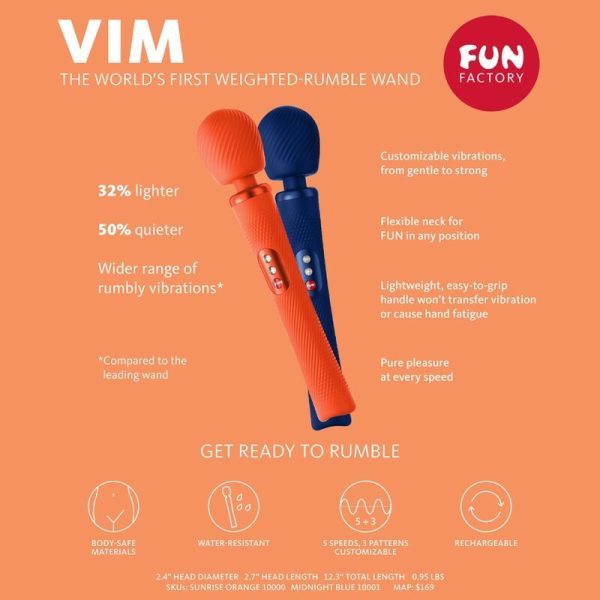 FUN FACTORY - VIM SILICONE RECHARGEABLE VIBRATING WEIGHTED RUMBLE WAND MIDNIGHT BLUE - Afbeelding 6