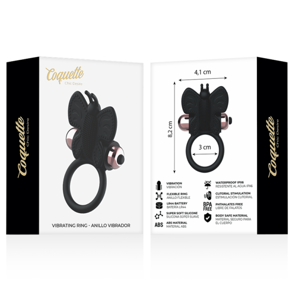 COQUETTE CHIC DESIRE - COCK RING BUTTERFLY WITH VIBRATOR BLACK/ GOLD - Afbeelding 8