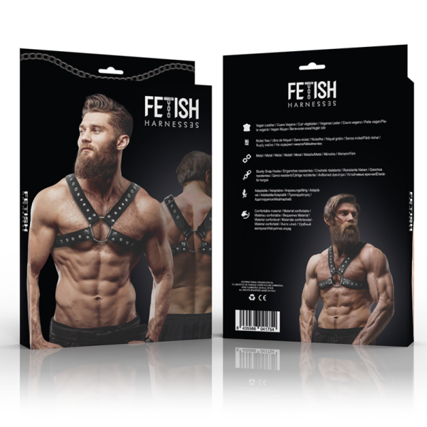 FETISH SUBMISSIVE ATTITUDE - MEN'S CROSS-OVER ECO-LEATHER CHEST HARNESS WITH STUDS - Afbeelding 4