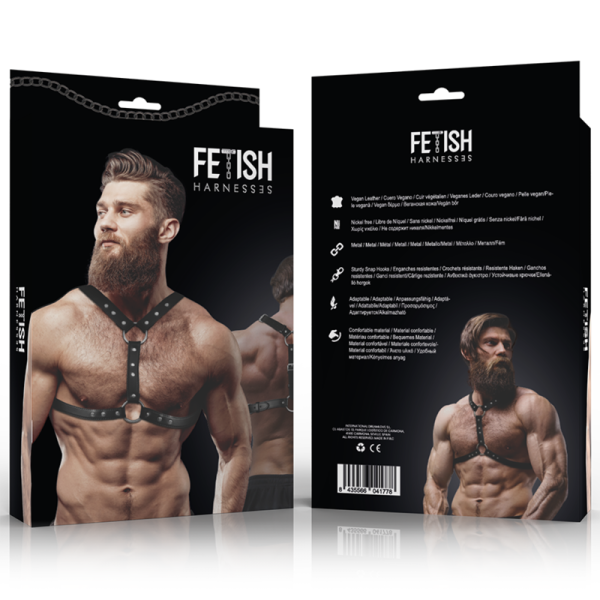 FETISH SUBMISSIVE ATTITUDE - ECO-LEATHER CHEST HARNESS WITH DOUBLE SUPPORT AND STUDS FOR MEN - Afbeelding 4