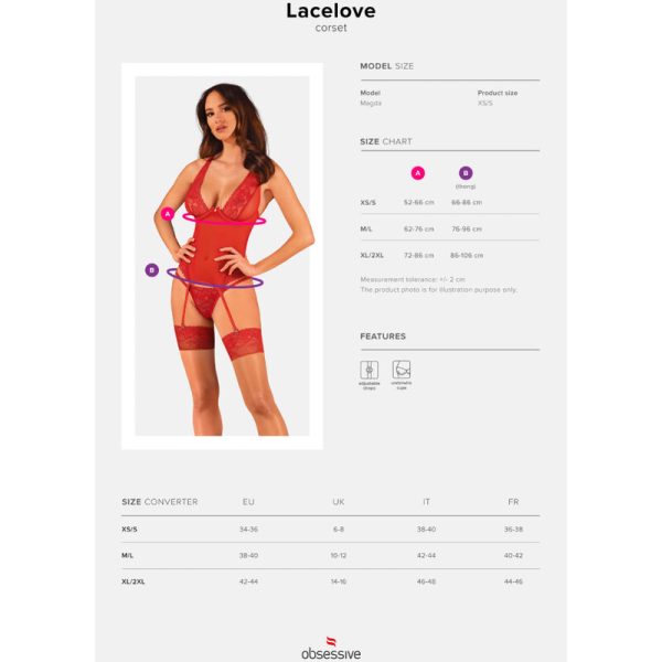 OBSESSIVE - LACELOVE CORSET RED M/L - Afbeelding 7