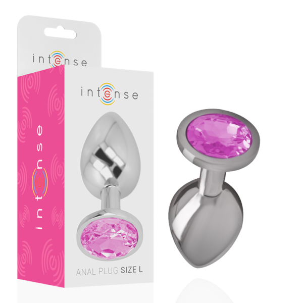 INTENSE - ALUMINUM METAL ANAL PLUG WITH PINK CRYSTAL SIZE L - Afbeelding 2