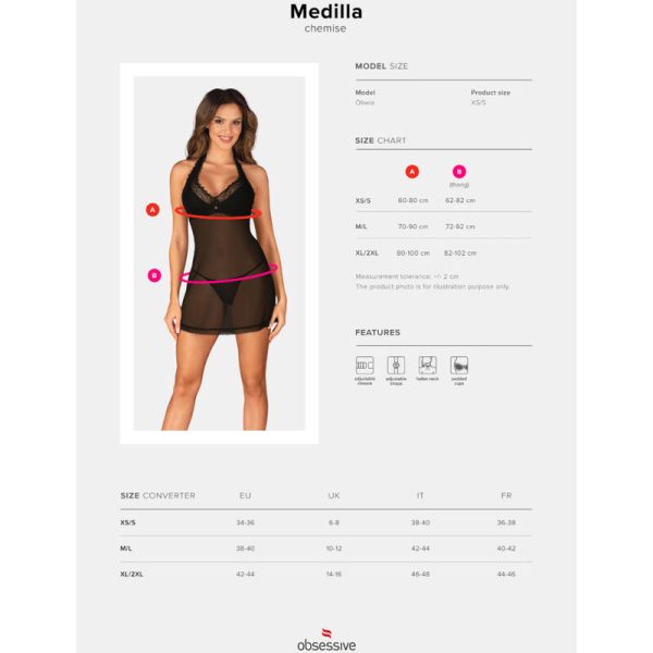 OBSESSIVE - MEDILLA CHEMISE & THONG M/L - Afbeelding 7