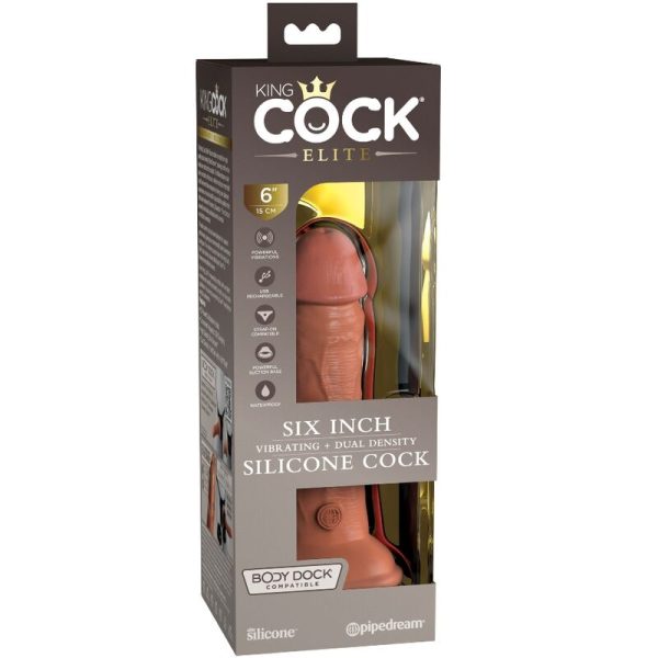 KING COCK - ELITE REALISTIC DILDO VIBRATING & SILICONE 15.2 CM CARAMEL - Afbeelding 6
