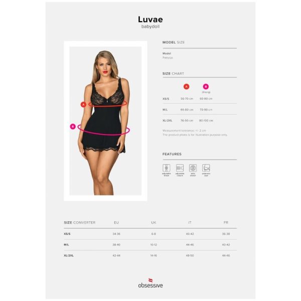 OBSESSIVE - BABYDOLL AND LUVAE THONG BLACK XS/S - Afbeelding 5