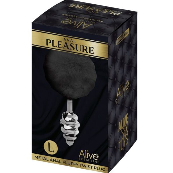 ALIVE - ANAL PLEASURE PLUG SPIRAL METAL FLUFFY BLACK SIZE L - Afbeelding 3