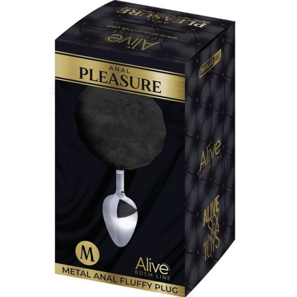 ALIVE - ANAL PLEASURE PLUG SMOOTH METAL FLUFFY BLACK SIZE M - Afbeelding 2