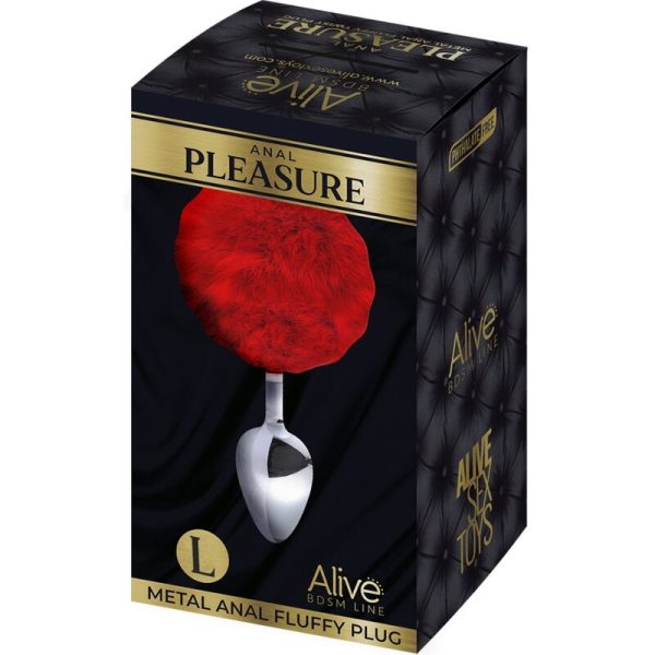 ALIVE - ANAL PLEASURE PLUG SMOOTH METAL FLUFFY RED SIZE L - Afbeelding 2