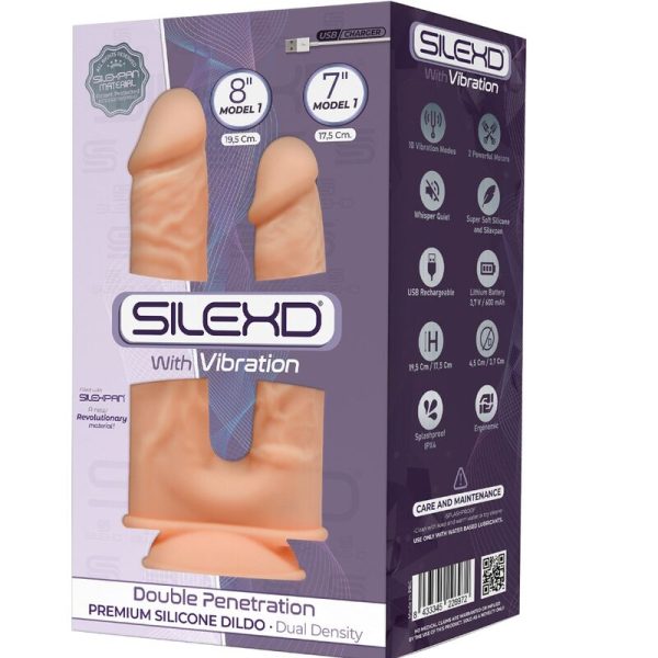 SILEXD - MODEL 1 REALISTIC PENIS DOUBLE PENETRATION VIBRATOR PREMIUM SILEXPAN SILICONE 17.5 / 19.5 CM - Afbeelding 2