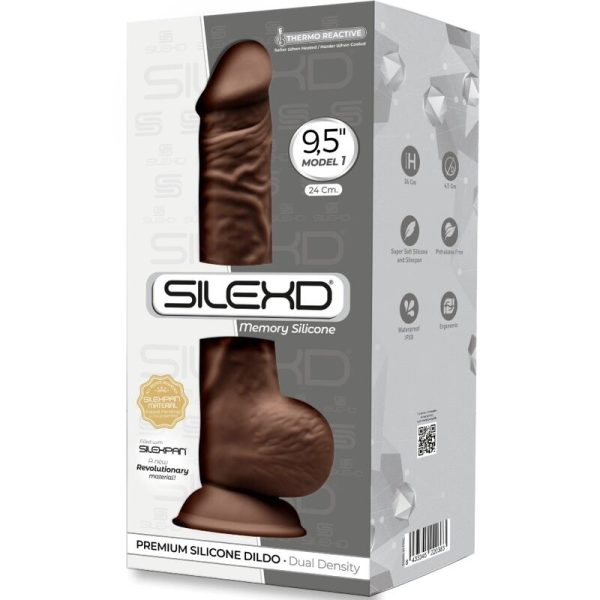 SILEXD - MODEL 1 REALISTIC PENIS PREMIUM SILEXPAN SILICONE BROWN 24 CM - Afbeelding 3