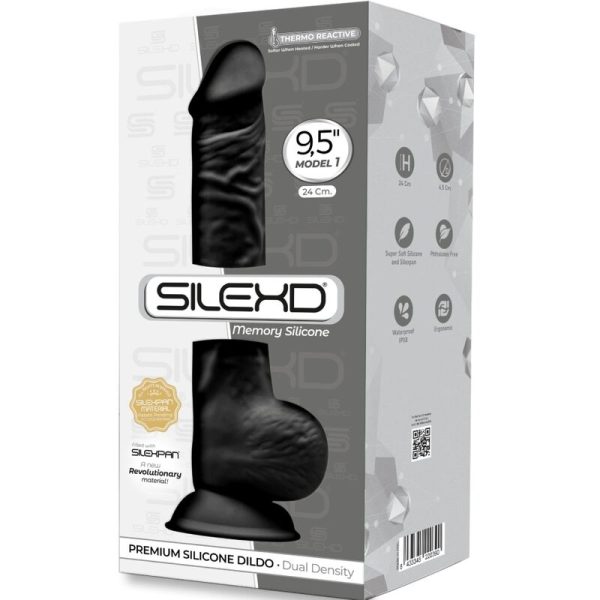 SILEXD - MODEL 1 REALISTIC PENIS PREMIUM SILEXPAN SILICONE BLACK 24 CM - Afbeelding 3