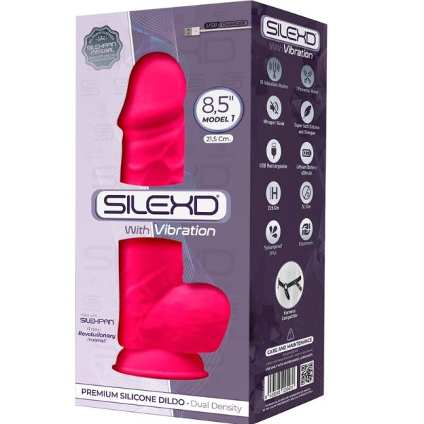 SILEXD - MODEL 1 REALISTIC PENIS VIBRATOR SILICONE PREMIUM SILEXPAN FUCHSIA 21.5 CM - Afbeelding 2