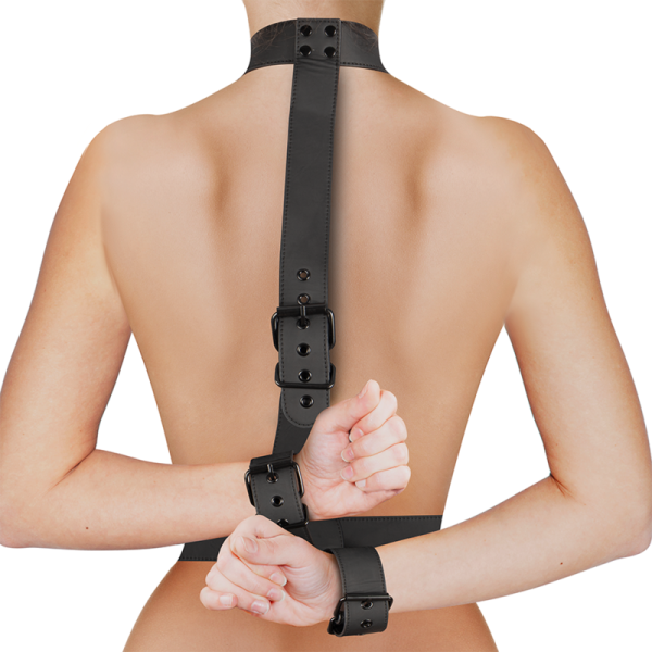 FETISH SUBMISSIVE BONDAGE - COLLAR & WRIST CUFFS BODY RESTRAINT SET - Afbeelding 3