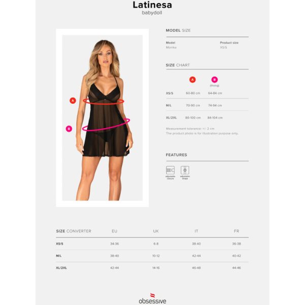 OBSESSIVE - LATINESA BABYDOLL & THONG XS/S - Afbeelding 7