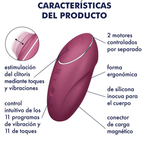 SATISFYER - TAP & CLIMAX 1 LAY-ON VIBRATOR RED - Afbeelding 5