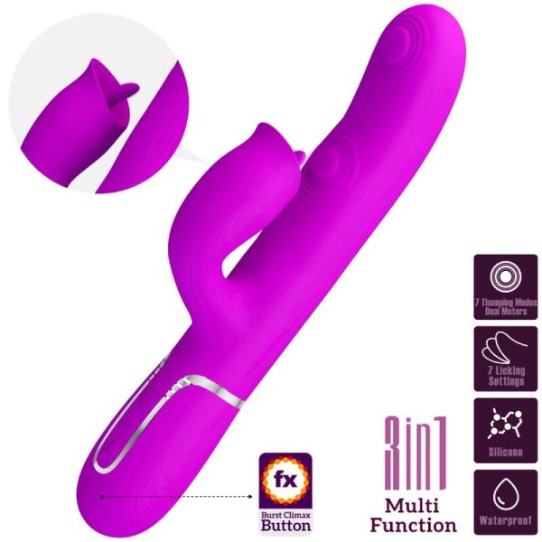 PRETTY LOVE - RABBIT VIBRATOR WITH LICKING FUCHSIA - Afbeelding 3