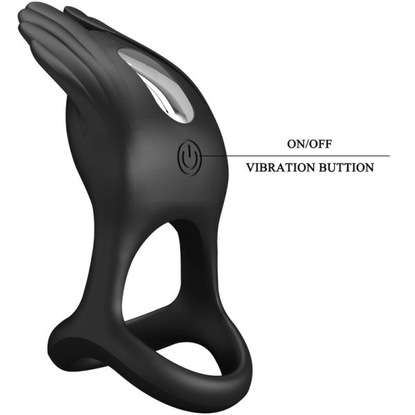 PRETTY LOVE - SILAS VIBRANT PENIS RING 7 VIBRATIONS BLACK SILICONE - Afbeelding 7