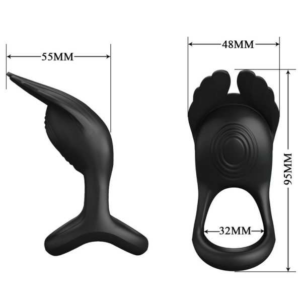 PRETTY LOVE - SILAS VIBRANT PENIS RING 7 VIBRATIONS BLACK SILICONE - Afbeelding 6