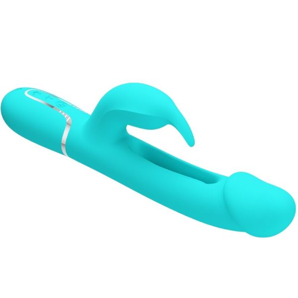 PRETTY LOVE - KAMPAS RABBIT 3 IN 1 MULTIFUNCTION VIBRATOR WITH TONGUE AQUA GREEN - Afbeelding 6