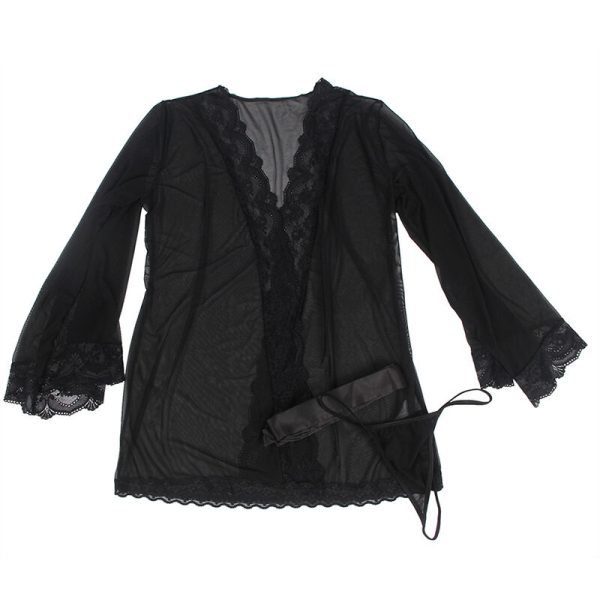 SUBBLIME - TRANSPARENT FABRIC ROBE WITH LACE DETAIL BLACK L/XL - Afbeelding 5
