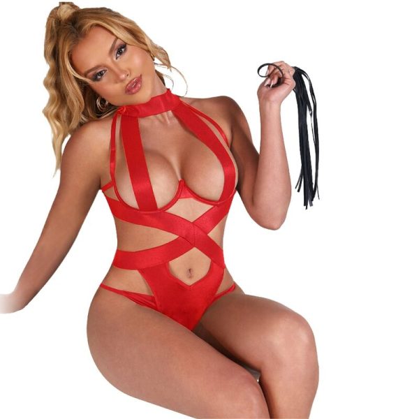 SUBBLIME - SEXY HALTER BODY WITH HARNESS RED L/XL - Afbeelding 4