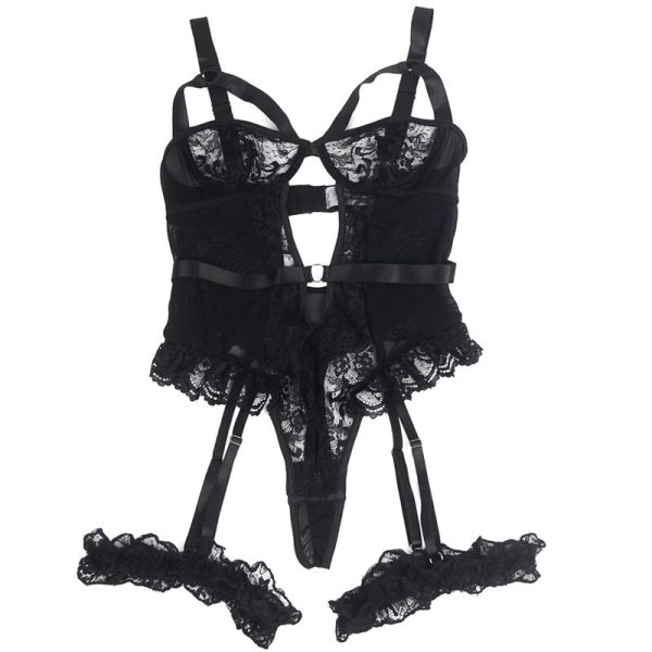 SUBBLIME - TEDDY WITH GARTER WITH LACE DETAIL AND STRIPS BLACK S/M - Afbeelding 4