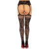 LEG AVENUE - FLORAL LACE GARTER STOCKINGS BLACK - Afbeelding 2