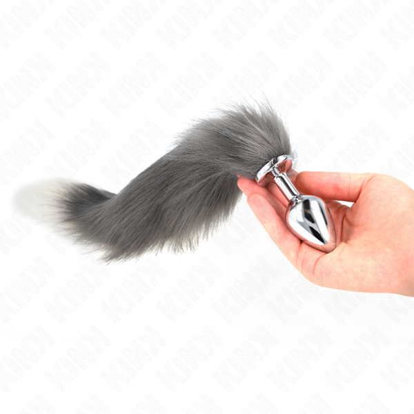 KINK - ANAL PLUG SIZE M 8 X 3.5 CM WITH SYNTHETIC TAIL 40 CM GREY AND WHITE - Afbeelding 3