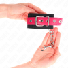 KINK - NYLON WRIST RESTRAINTS BLACK WITH LEATHERETTE BELT RASPBERRY ROSE ADJUSTABLE 19-29 CM X 5.1 CM - Afbeelding 3