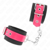 KINK - NYLON WRIST RESTRAINTS BLACK WITH LEATHERETTE BELT RASPBERRY ROSE ADJUSTABLE 19-29 CM X 5.1 CM - Afbeelding 2