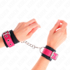 KINK - NYLON WRIST RESTRAINTS BLACK WITH LEATHERETTE BELT RASPBERRY ROSE ADJUSTABLE 19-29 CM X 5.1 CM - Afbeelding 4