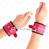 KINK - PREMIUM FUR LINED WRIST RESTRAINTS BLACK WITH RASPBERRY ROSE BELT ADJUSTABLE 17-29 CM X 6 CM - Afbeelding 4