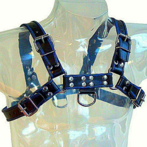 LEATHER BODY - BLUE AND BLACK LEATHER HARNESS CHEST BULLDOG - Afbeelding 2
