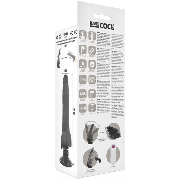 BASECOCK - REALISTIC VIBRATOR REMOTE CONTROL BLACK 19 CM -O- 4 CM - Afbeelding 6