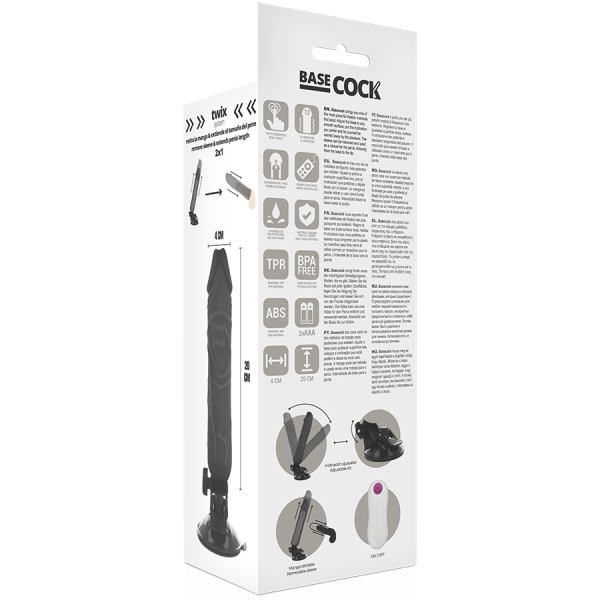 BASECOCK - REALISTIC VIBRATOR REMOTE CONTROL BLACK 20 CM -O- 4 CM - Afbeelding 6