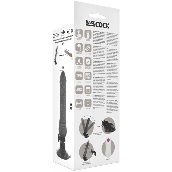 BASECOCK - REALISTIC VIBRATOR REMOTE CONTROL BLACK 19.5 CM -O- 4 CM - Afbeelding 6