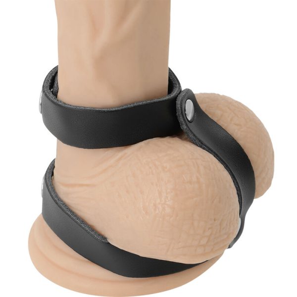 DARKNESS - LEATHER ADJUSTABLE PENIS AND TESTICLE RING - Afbeelding 3